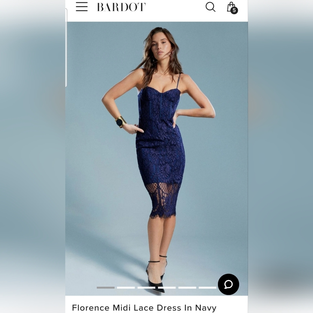 Bardot Deep Blue Lace Midi Dress, Sz 6 New